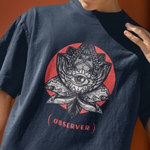 unisex oversized tshirt with text observer and lotus graphic