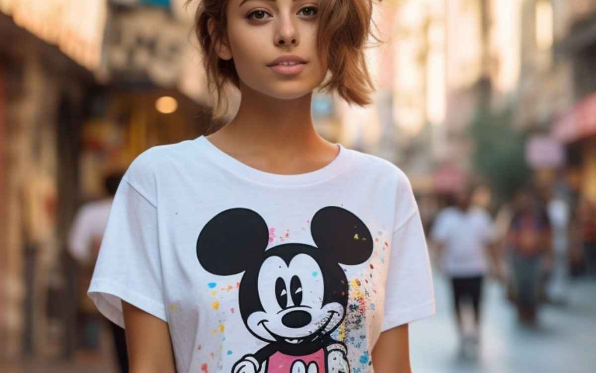 beautiful girl wearing Disney micky mouse printed t-shirt