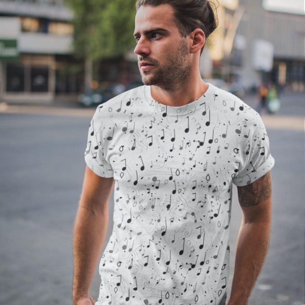 men all over print music lover tshirt, music notes all over print tshirt