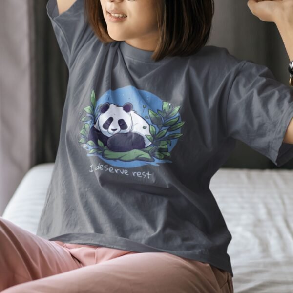 unisex sleeping panda graphic t-shirt with text 'I deserve rest'