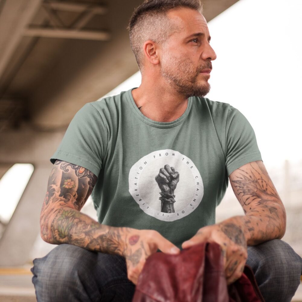 mens t-shirt libration from the chains of "I"