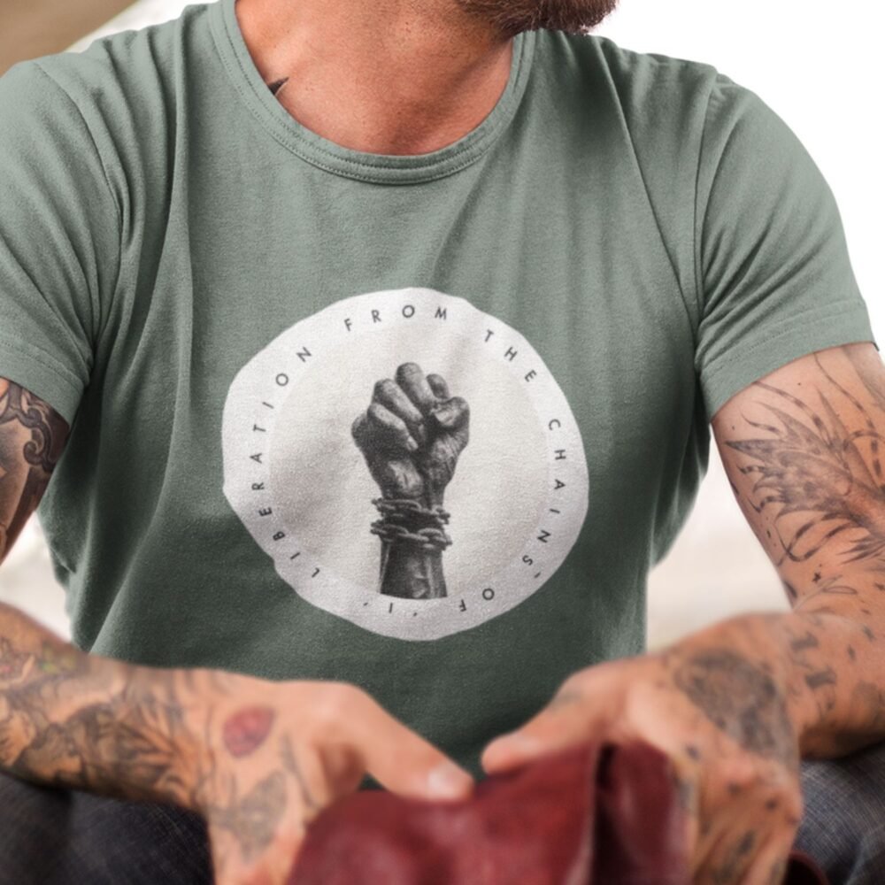 mens t-shirt libration from the chains of "I"