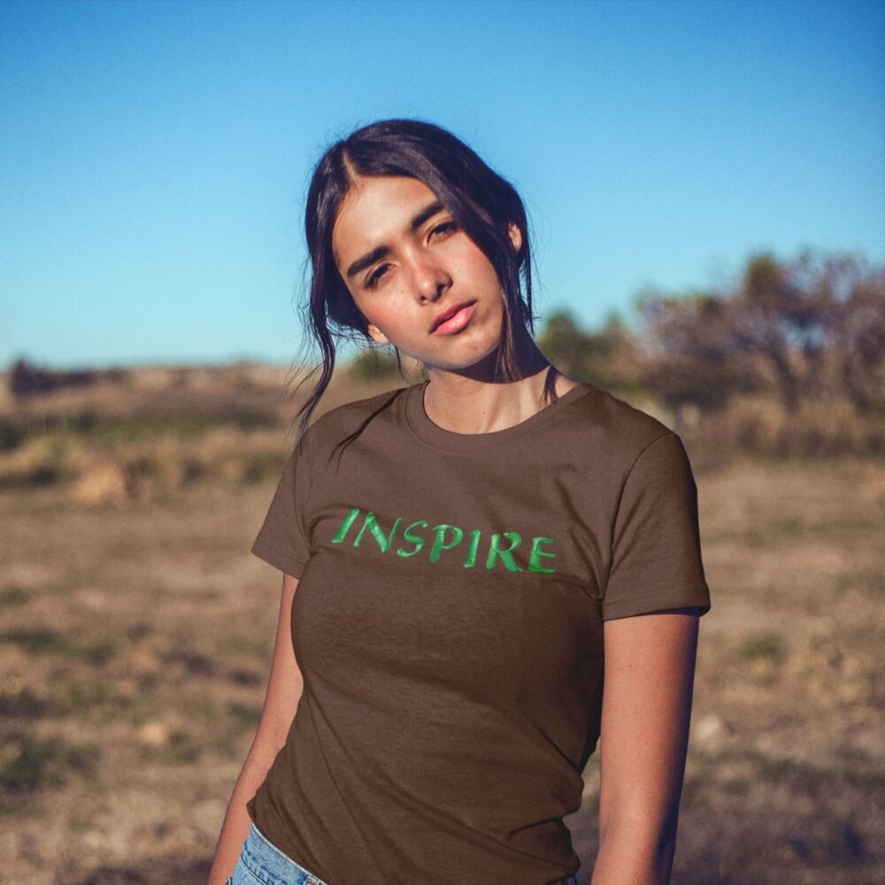 women t-shirt printing with vibrant green text Inspire