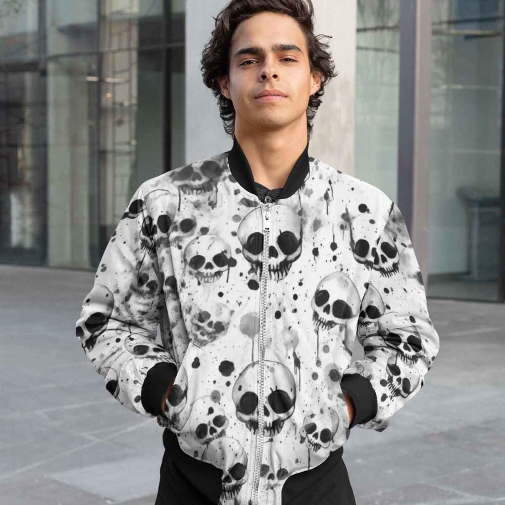 mens bomber jacket all over skull print