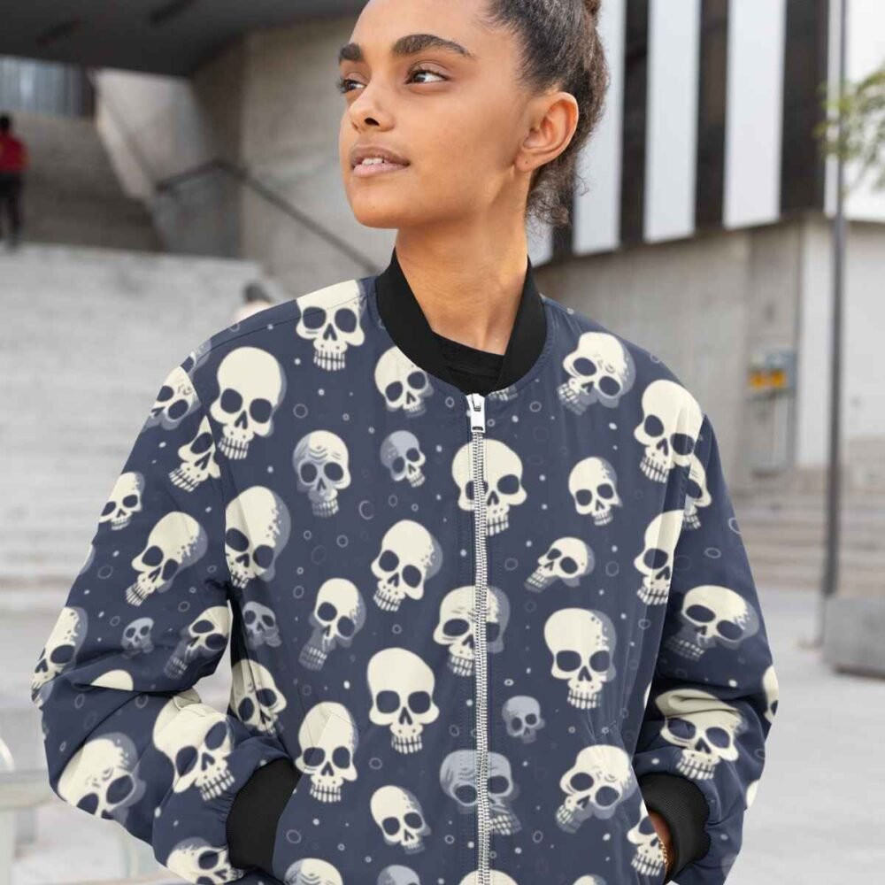 unisex bomber jacket skull graphic pattern