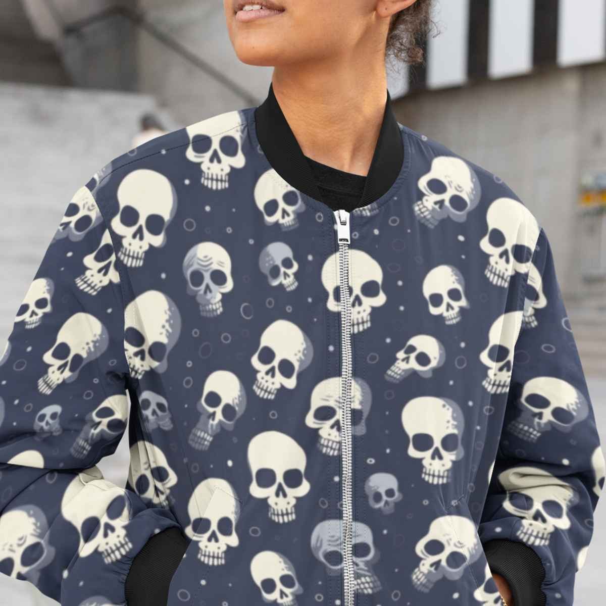 Skull Shadow Bomber Jacket | Skull art Activewear | buying Goth Skull Fashion