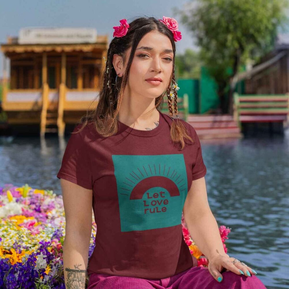 half sleeve women tshirt printed let love rule